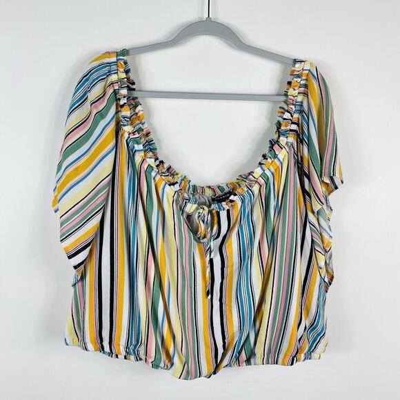 Torrid Plus Size 6X Striped Off Shoulder Gauze Ruffle Neck Crop Top - Picture 2 of 4